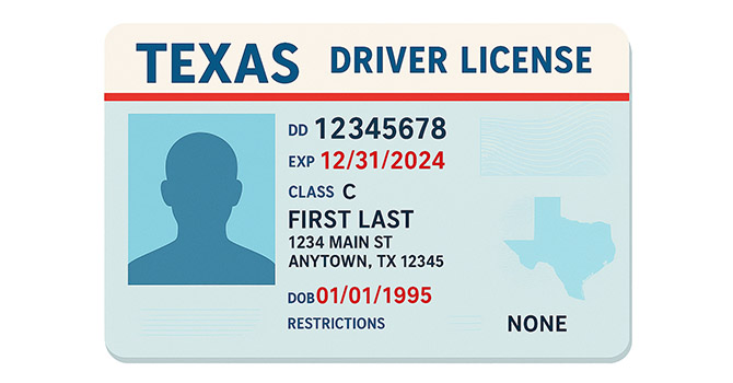 Texas drivers license illustration